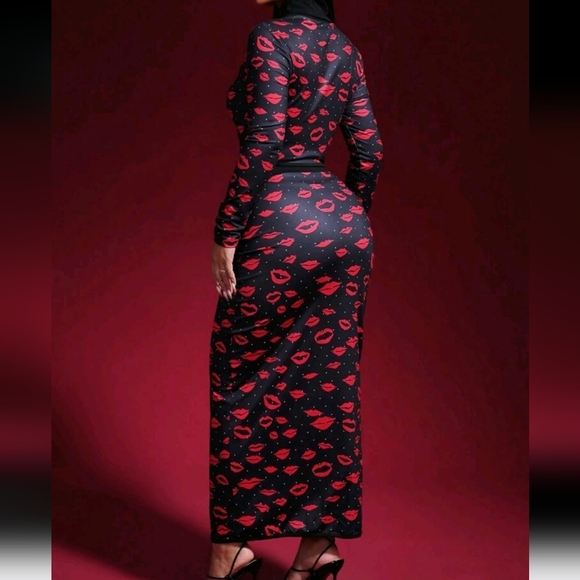 2pcs Set:High Neck Cropped Sweater Top And Lip Print Skirt,Fashionable,Stylish - Picture 4 of 4